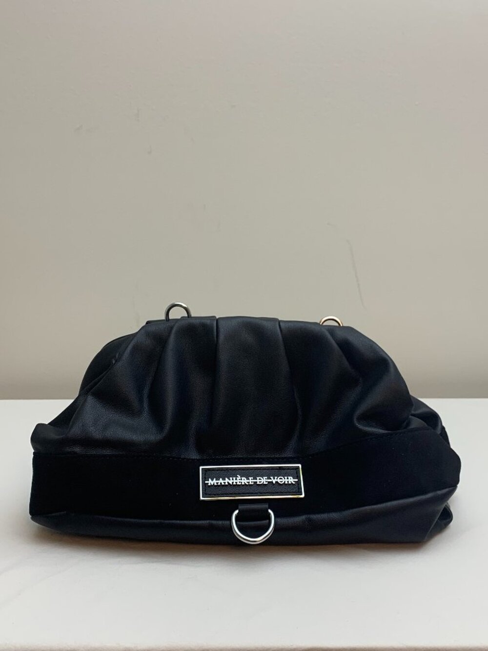 Manière De Voir Black Ruched Leather Clutch Bag